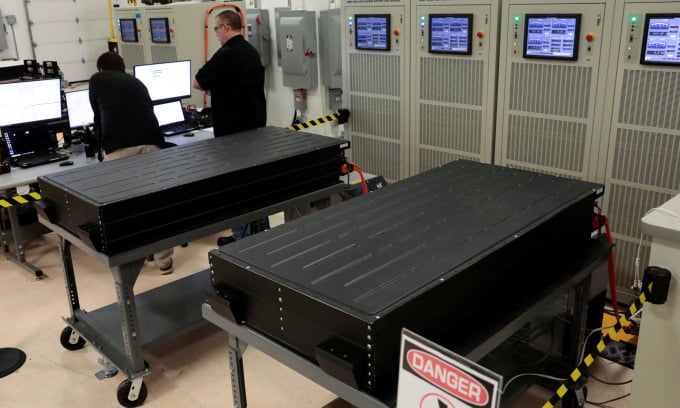 Electric battery tested at a factory in the US state of Michigan in 2022. Photo: Reuters