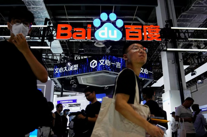 Baidu logo at the World Artificial Intelligence Conference (WAIC) taking place in Shanghai, China on July 6, 2023. Photo: Reuters