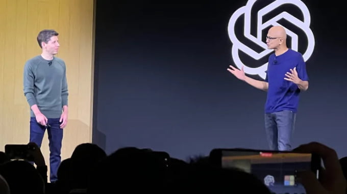 Sam Altman and Satya Nadella at an OpenAI event in June. Photo: CNBC