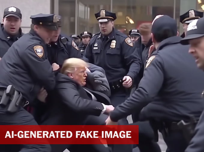 Photo of Pope Francis (left) and photo of Mr. Trump being arrested were created by AI Midjourney and spread on the Internet earlier this year.