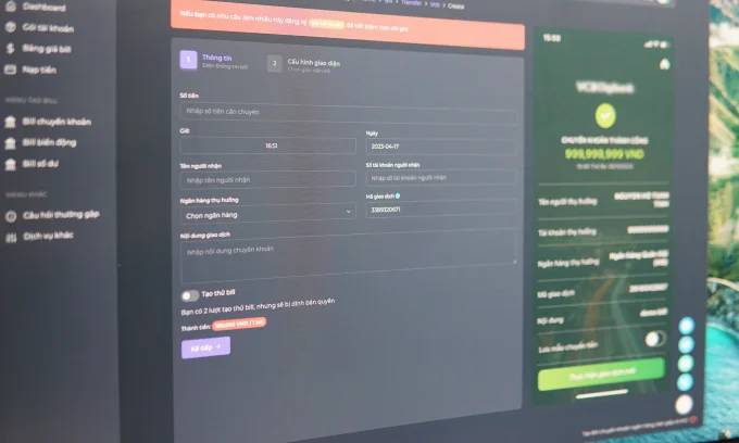 Hàng loạt lừa đảo trực tuyến nhiều người rơi vào trong năm thứ 4 Interface of a website that creates fake payment bills. Photo: Luu Quy